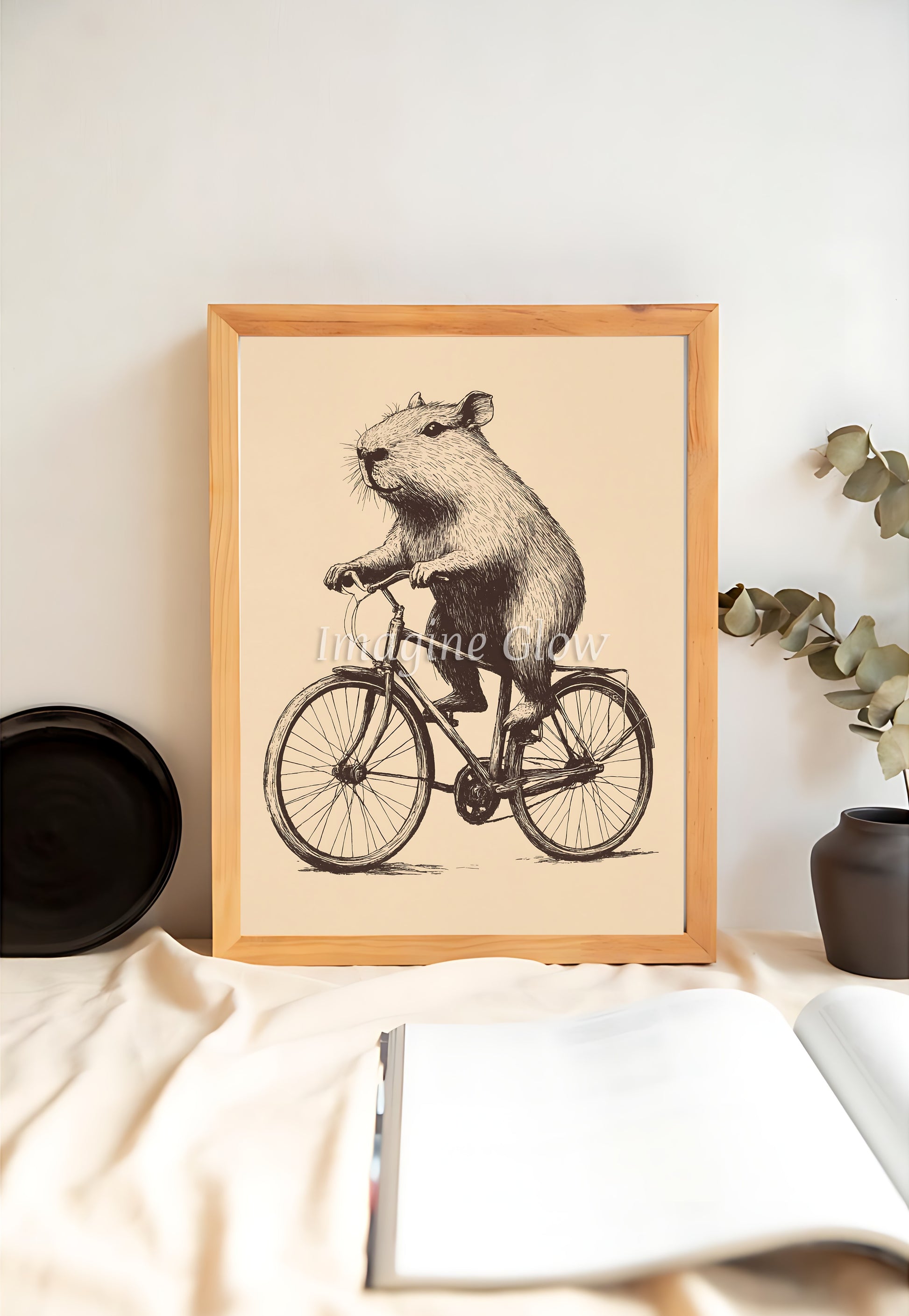 Playful Capybara riding a bike illustration, perfect for bike enthusiasts.