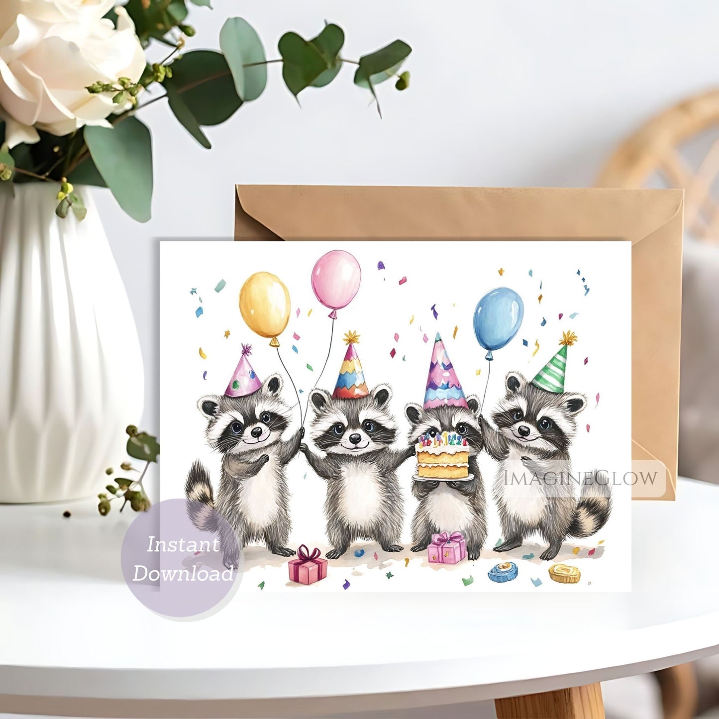 cute raccoon happy birthday card
