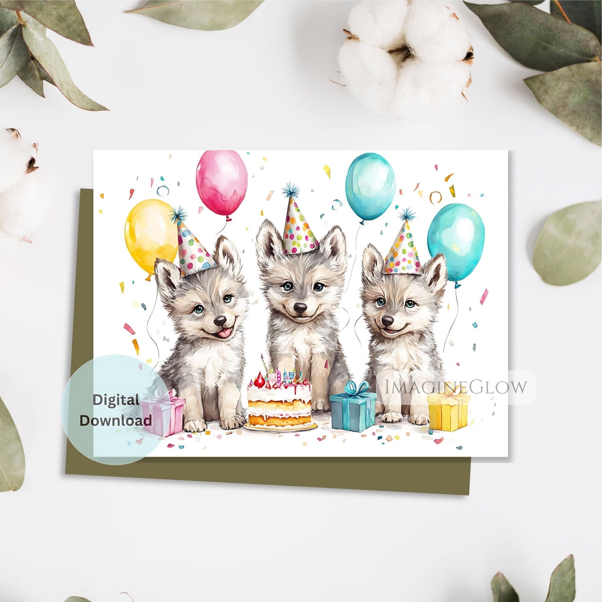rustic wolf birthday card
