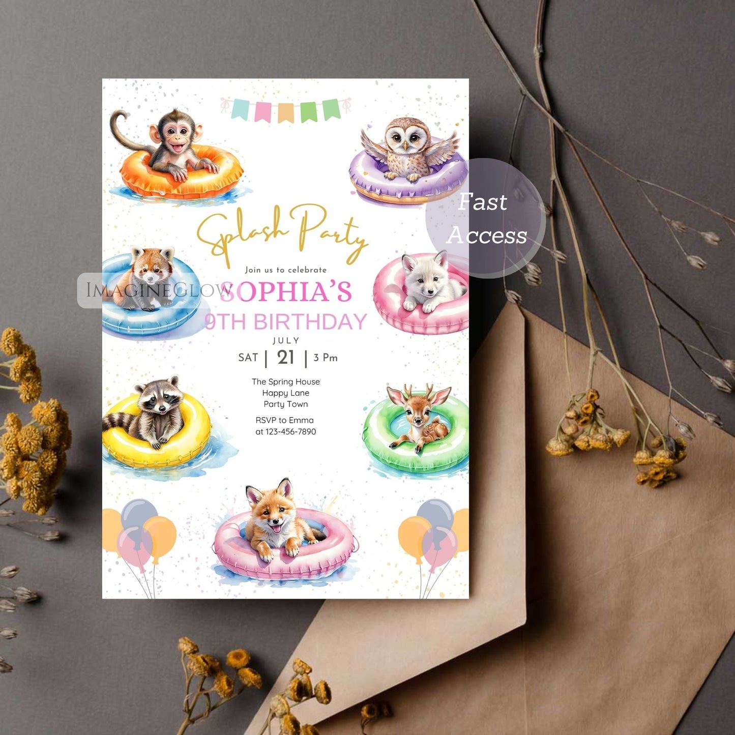 kids summer birthday invite digital
