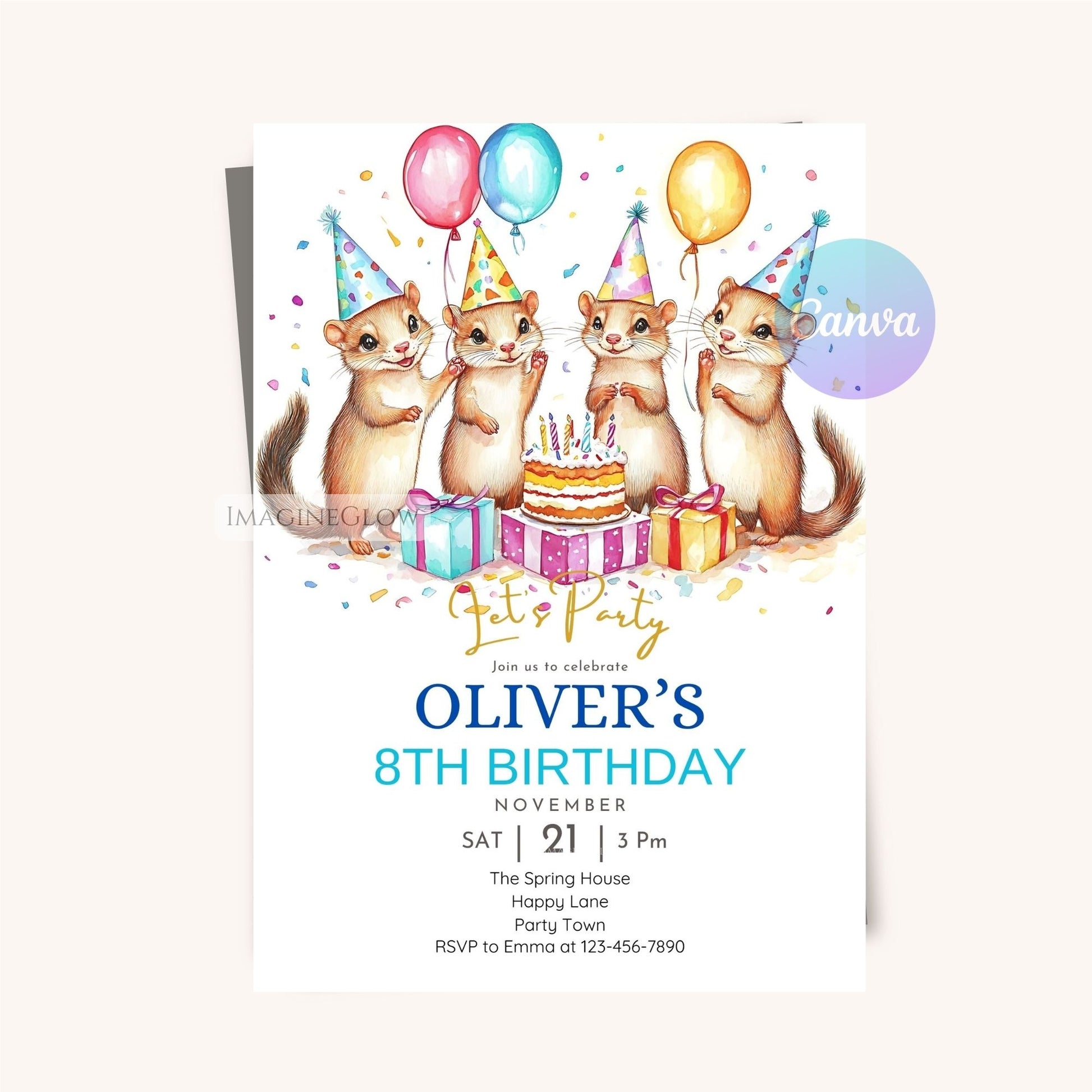 Fun Forest Weasel Birthday Party Invitation