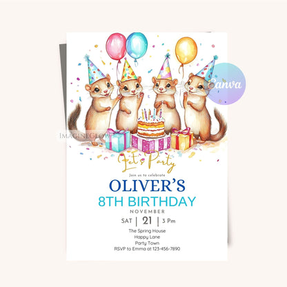 Fun Forest Weasel Birthday Party Invitation
