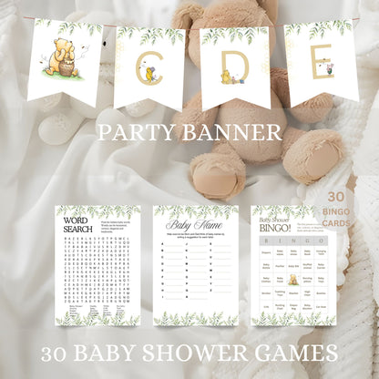 Editable Pooh bear baby shower printables
