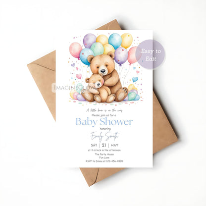 woodland bear baby shower invitation
