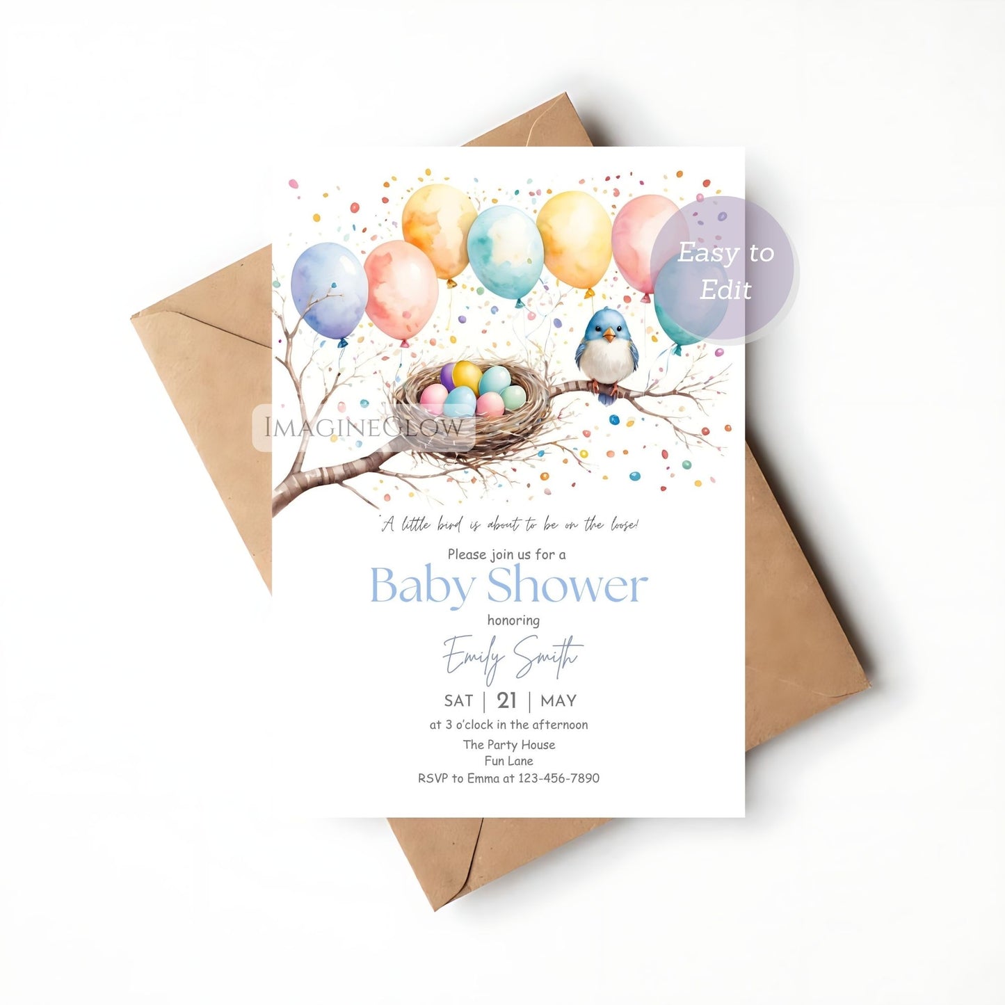 digital bird baby shower invite