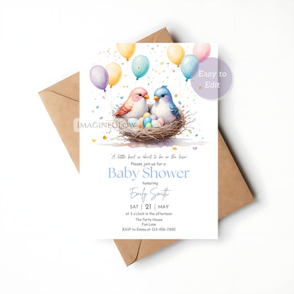 nesting birds baby shower invitation