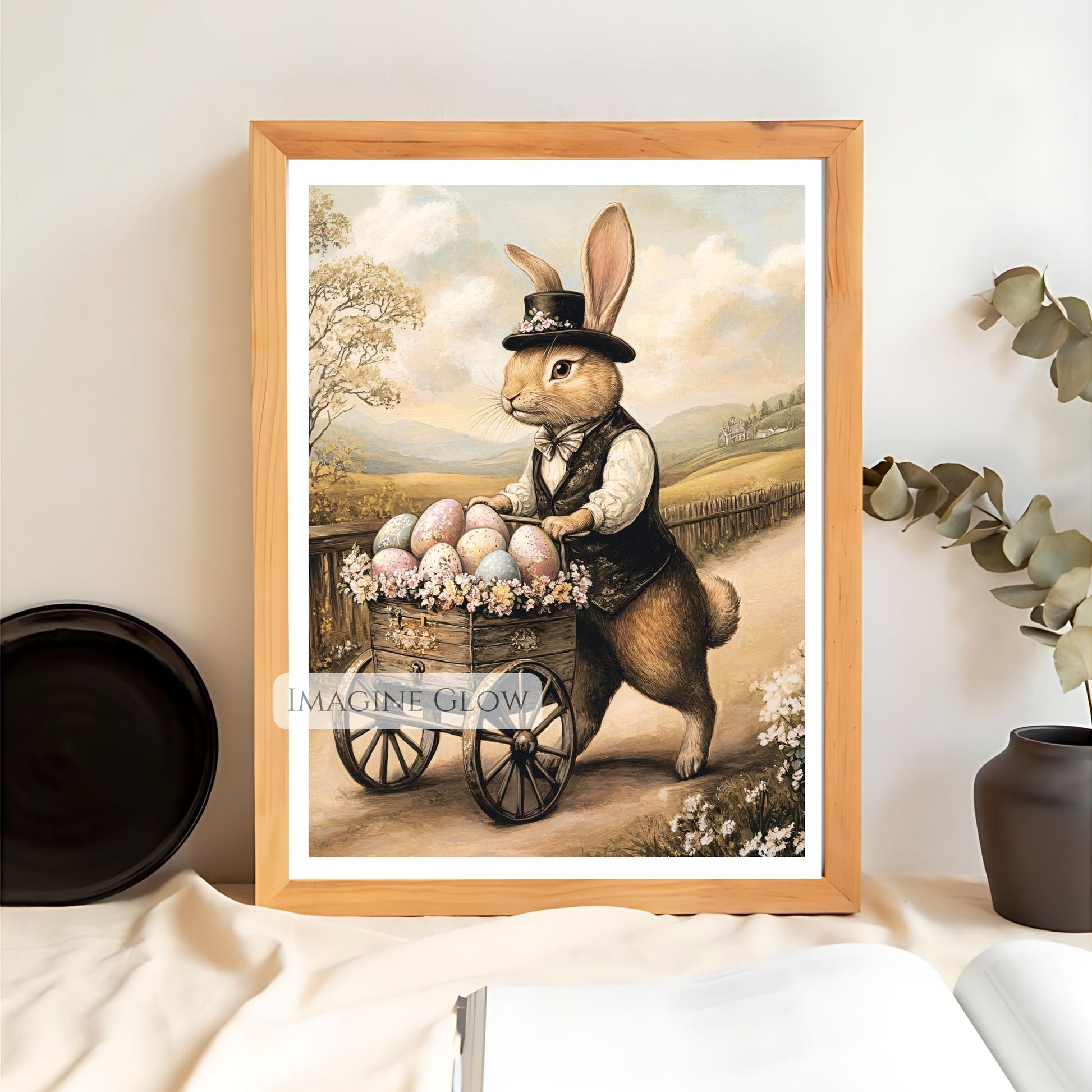 Victorian-style bunny and eggs spring wall decor for Easter.