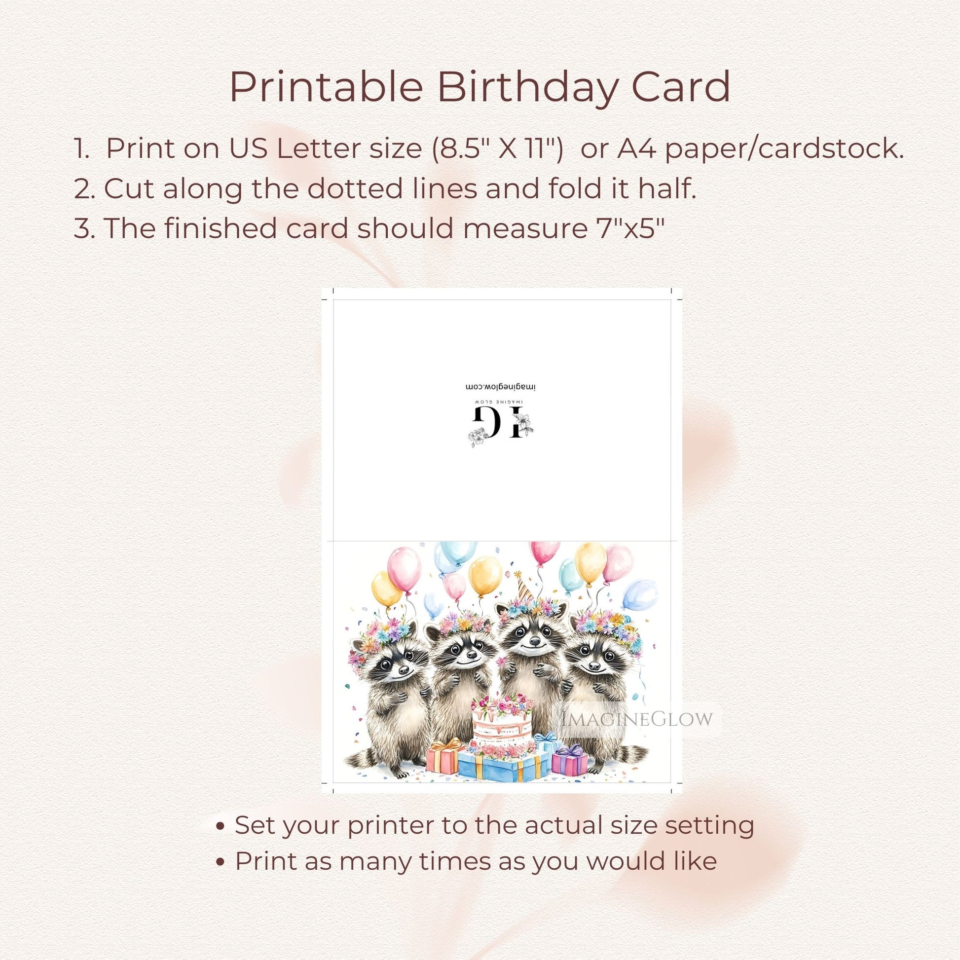 Forest animal raccoon birthday card with flowers
Charming floral raccoon birthday card artwork