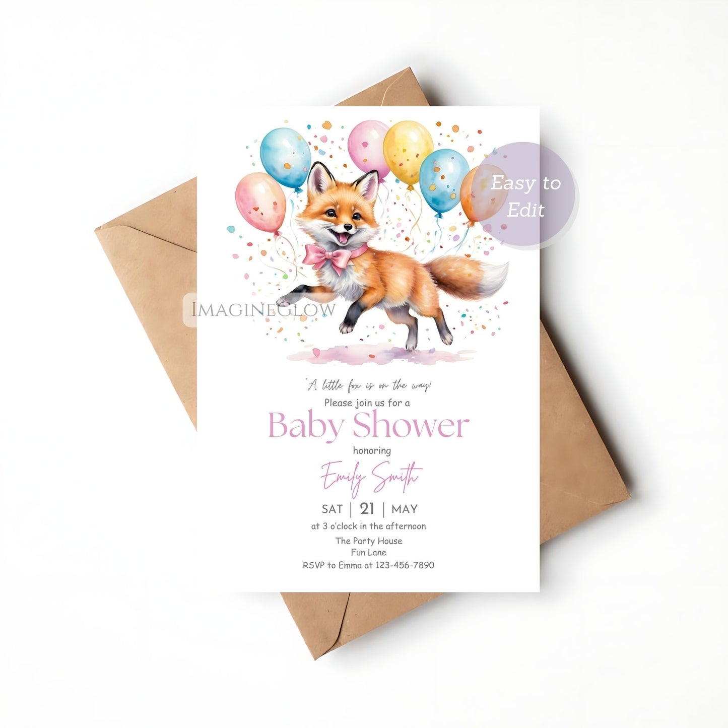 fox and flowers baby shower design girl
fox baby girl printable invite canva
