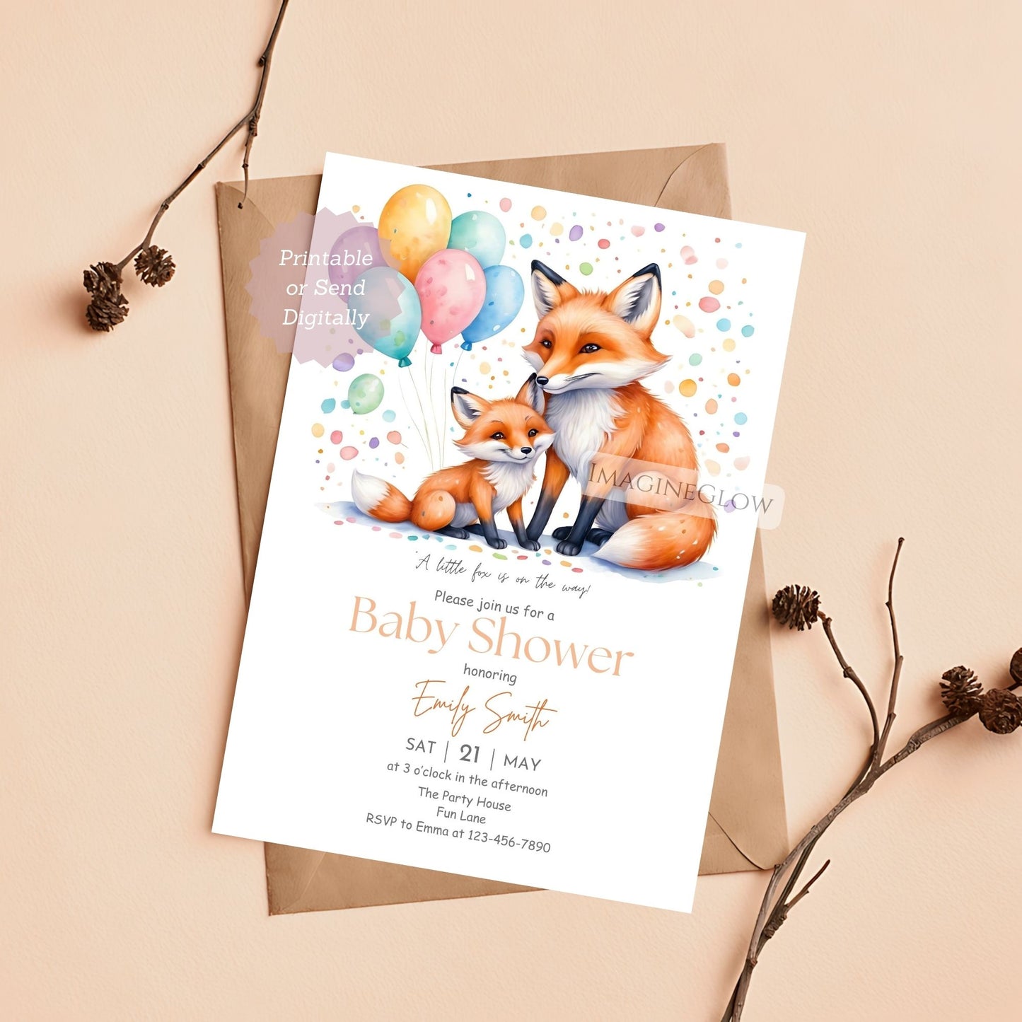 fox baby shower invitation


