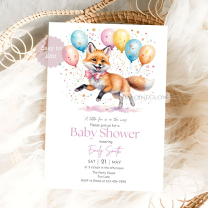 woodland girl baby shower card with foxes