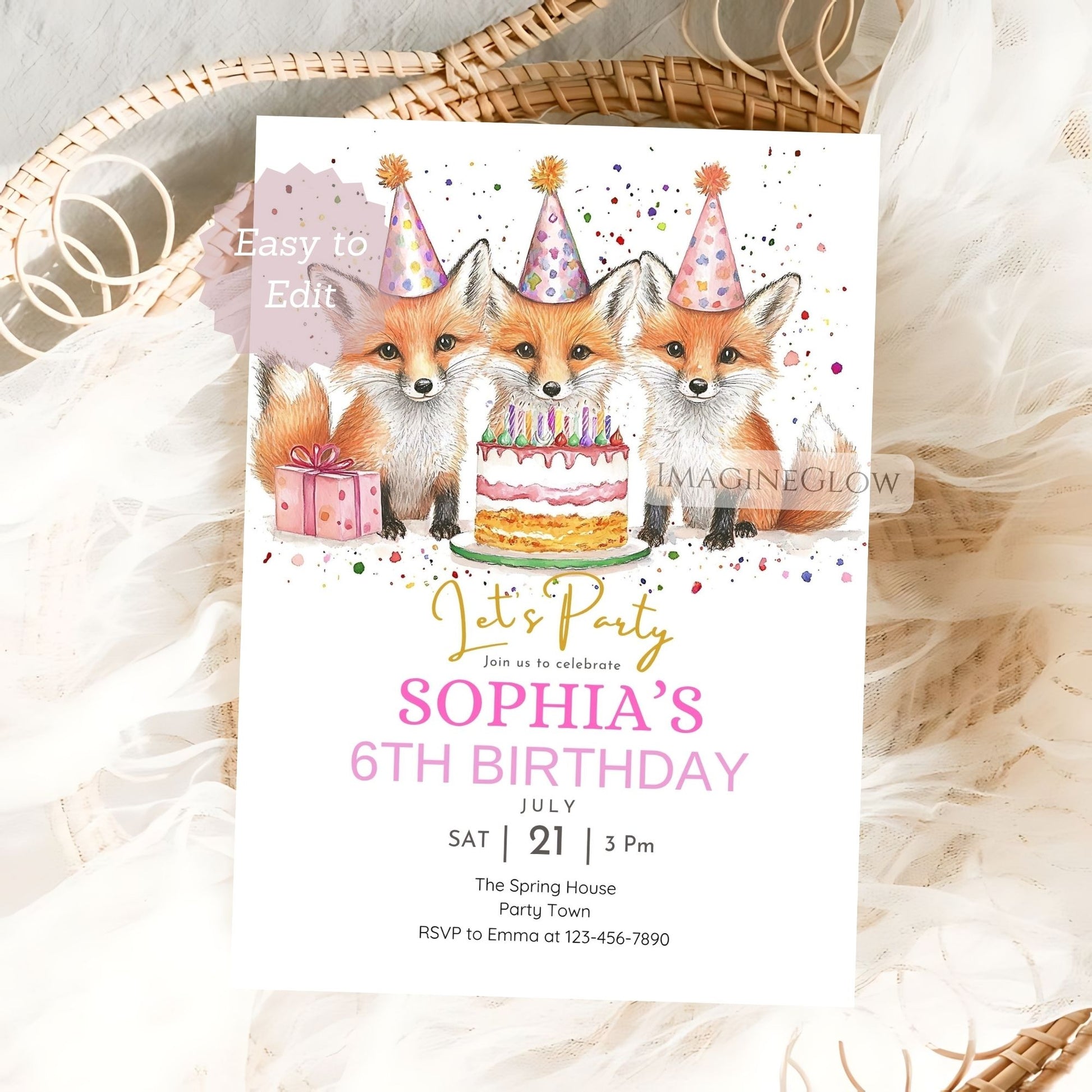 printable fox birthday invitation template
woodland forest birthday invitation fox design
