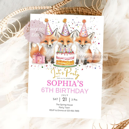 printable fox birthday invitation template
woodland forest birthday invitation fox design
