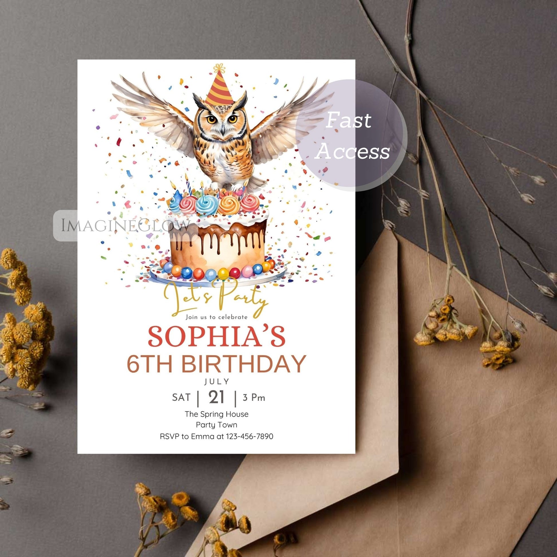 owl birthday invitation woodland theme party invite
