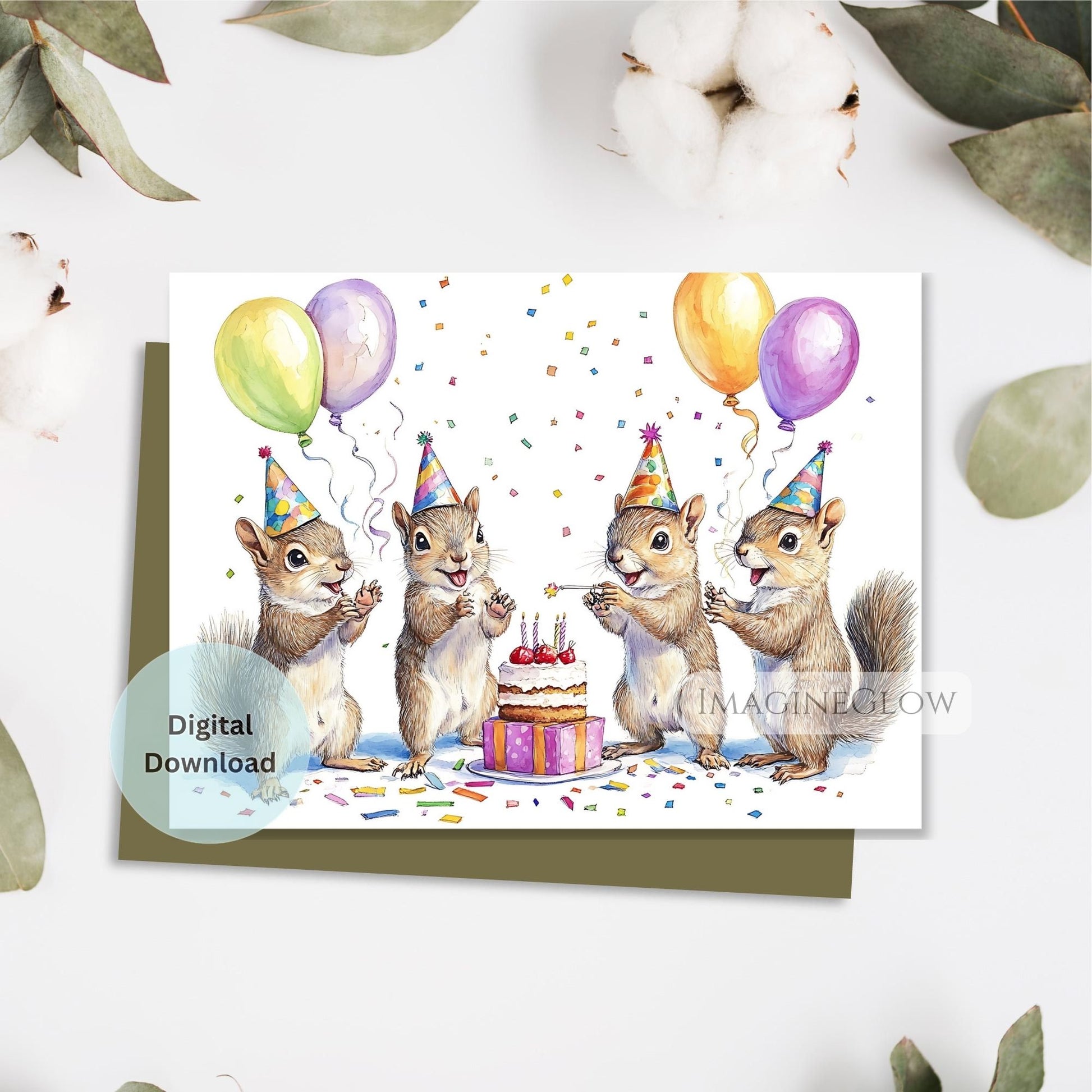 Cute squirrel birthday card woodland theme
Squirrel birthday greeting with forest design
