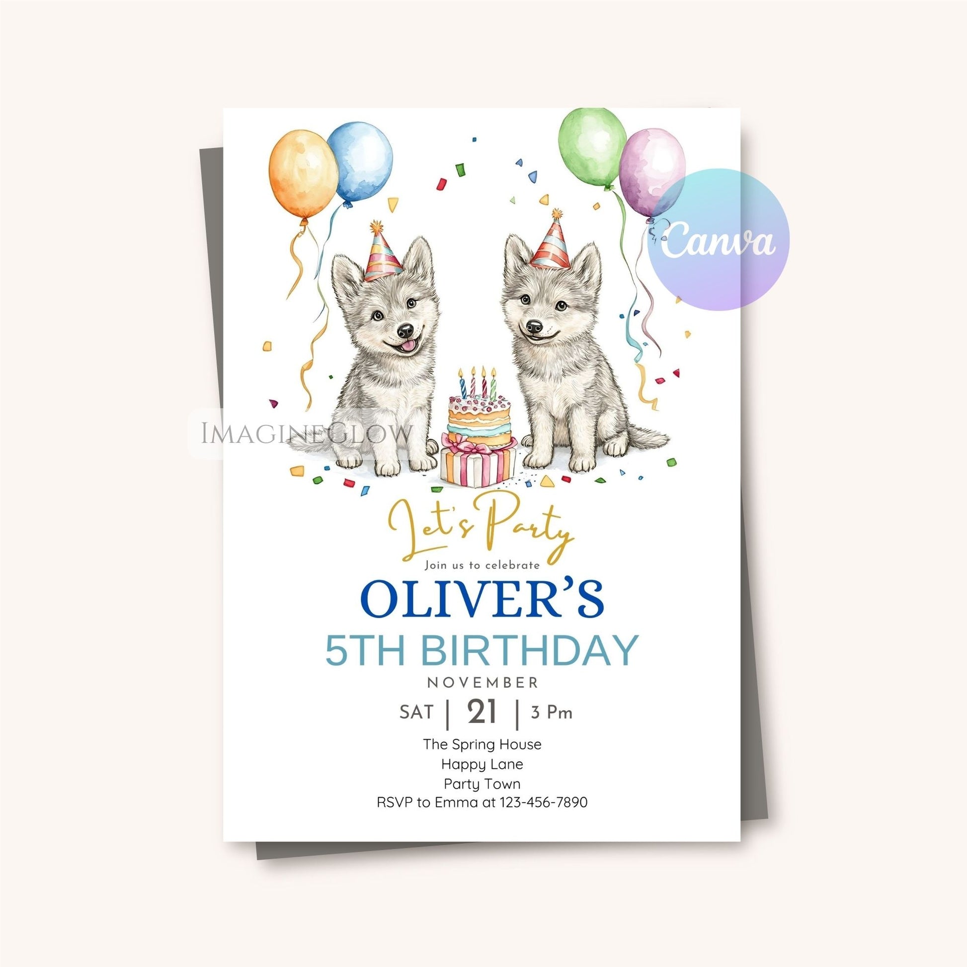 Wolf themed birthday party invite
