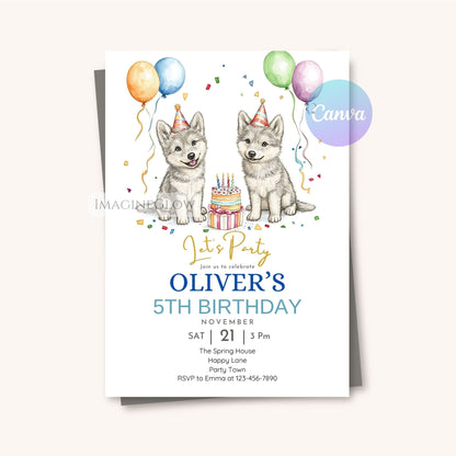 Wolf themed birthday party invite
