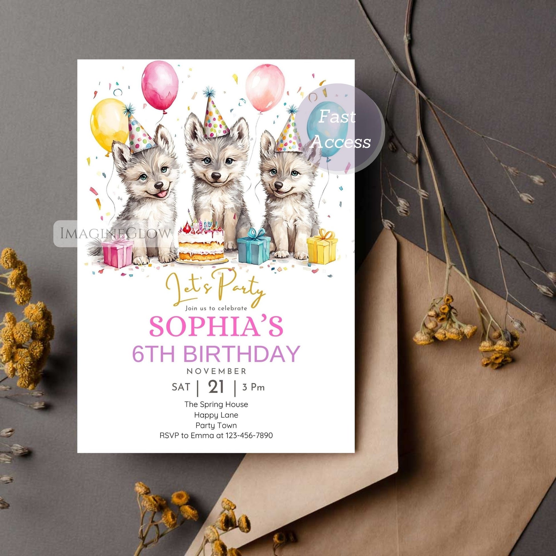 Wolf woodland invitation for daughter
