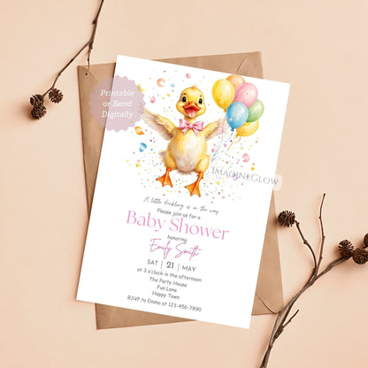 baby girl shower invitation with duckling
