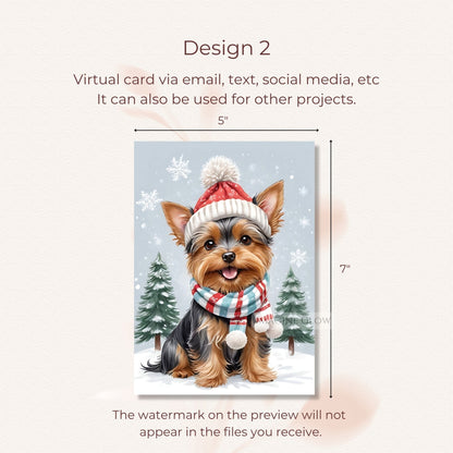 cute yorkie dog christmas greeting card
