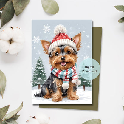 yorkshire terrier christmas card festive winter design
cute yorkie christmas card digital download
printable yorkshire terrier holiday greeting card
