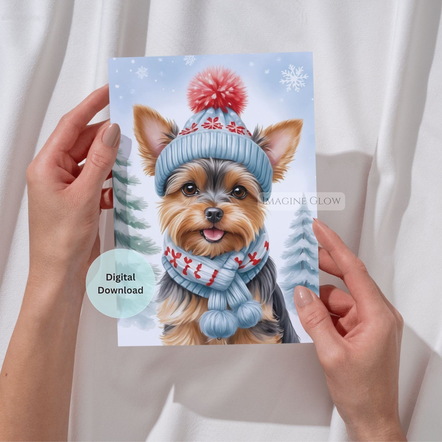 festive yorkie christmas card printable
digital yorkshire terrier christmas greeting
