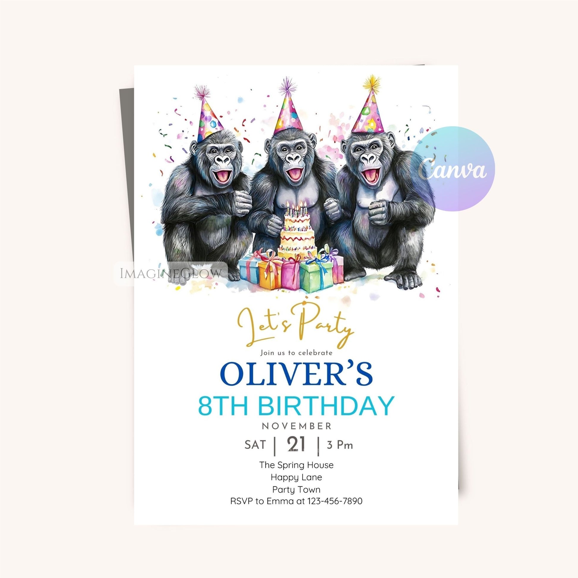 Editable Gorilla Party Invitation - Jungle Theme

