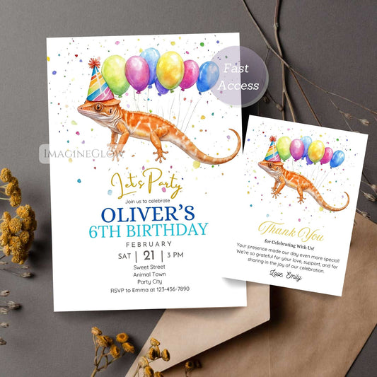 crested gecko birthday invitation template

